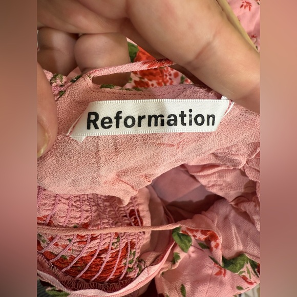 Reformation Pink Floral Tie-Strap Midi Dress - Picture 9 of 9